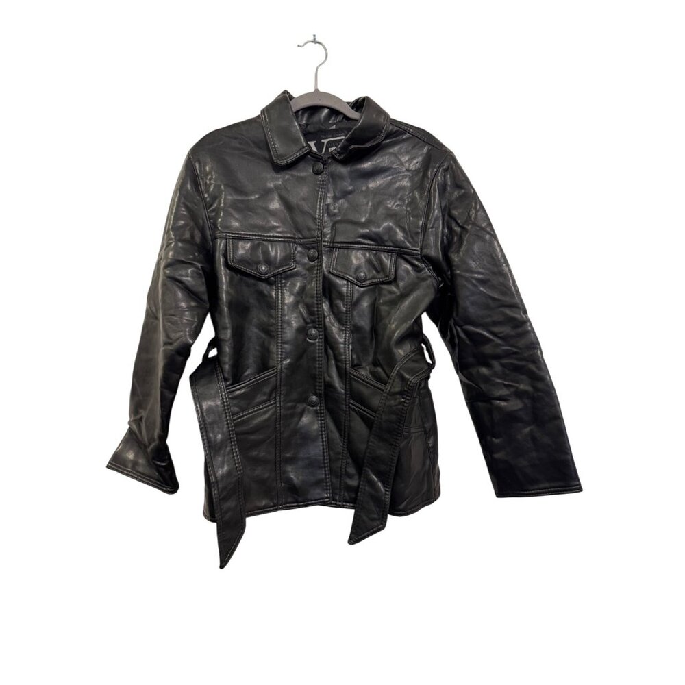 Milano Paris New York London Black Leather Jacket Belted Waist